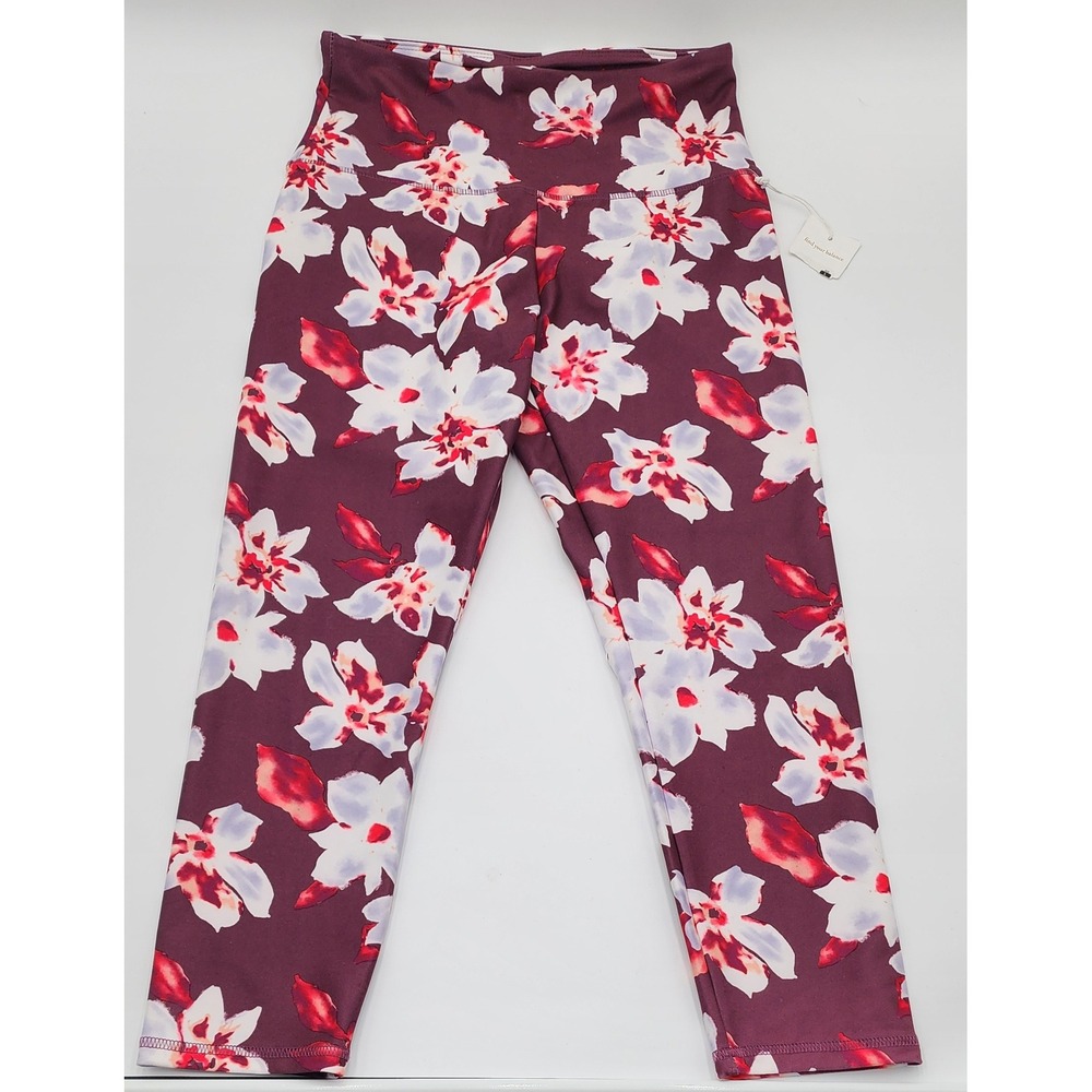 Balance Collection Cropped Leggings Womens L Burgundy Floral NWT BLC1035T Active